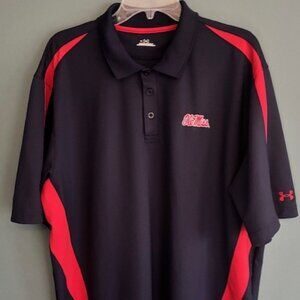 Under Armour Men’s XL Ole Miss Rebels Polo Navy Red Performance Colorblock Prep